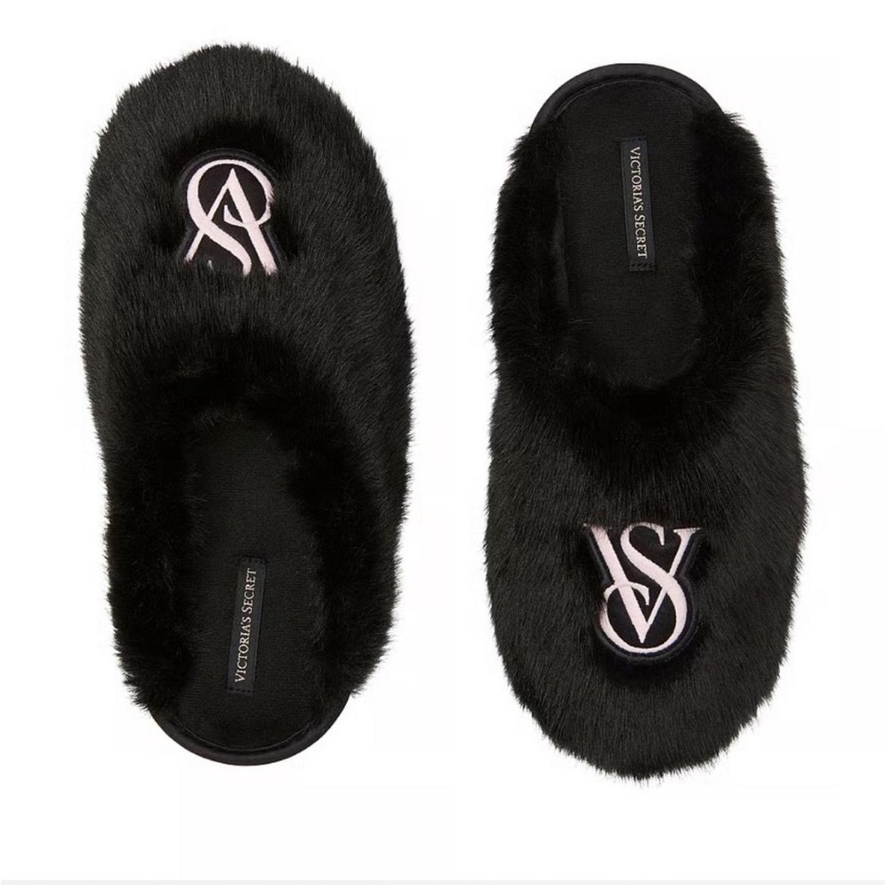 Victoria's Secret Black Plush Slippers
